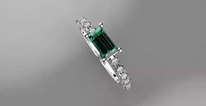 Baguette or Emerald cut pave engagement diamond ring 