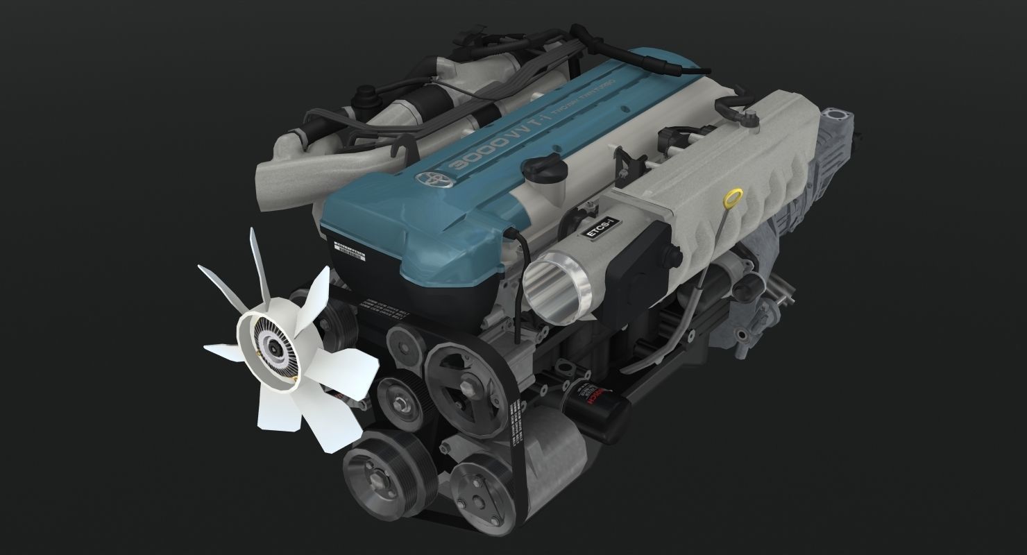 Toyota 2JZ GTE VVTi engine Low-poly 3D model_1