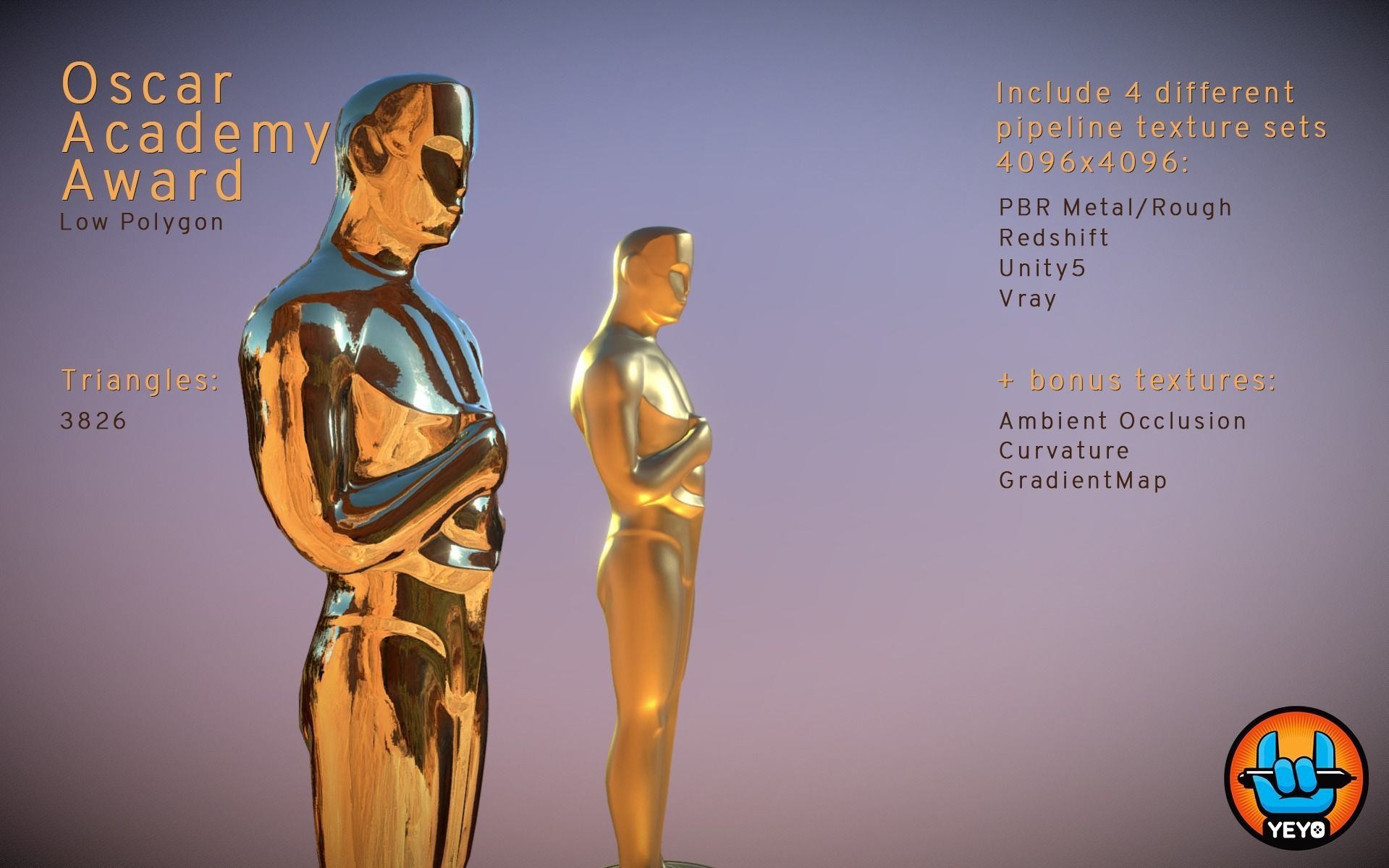 Oscar Academy Award - PBR Game Ready Oscars Low-poly 3D model_6
