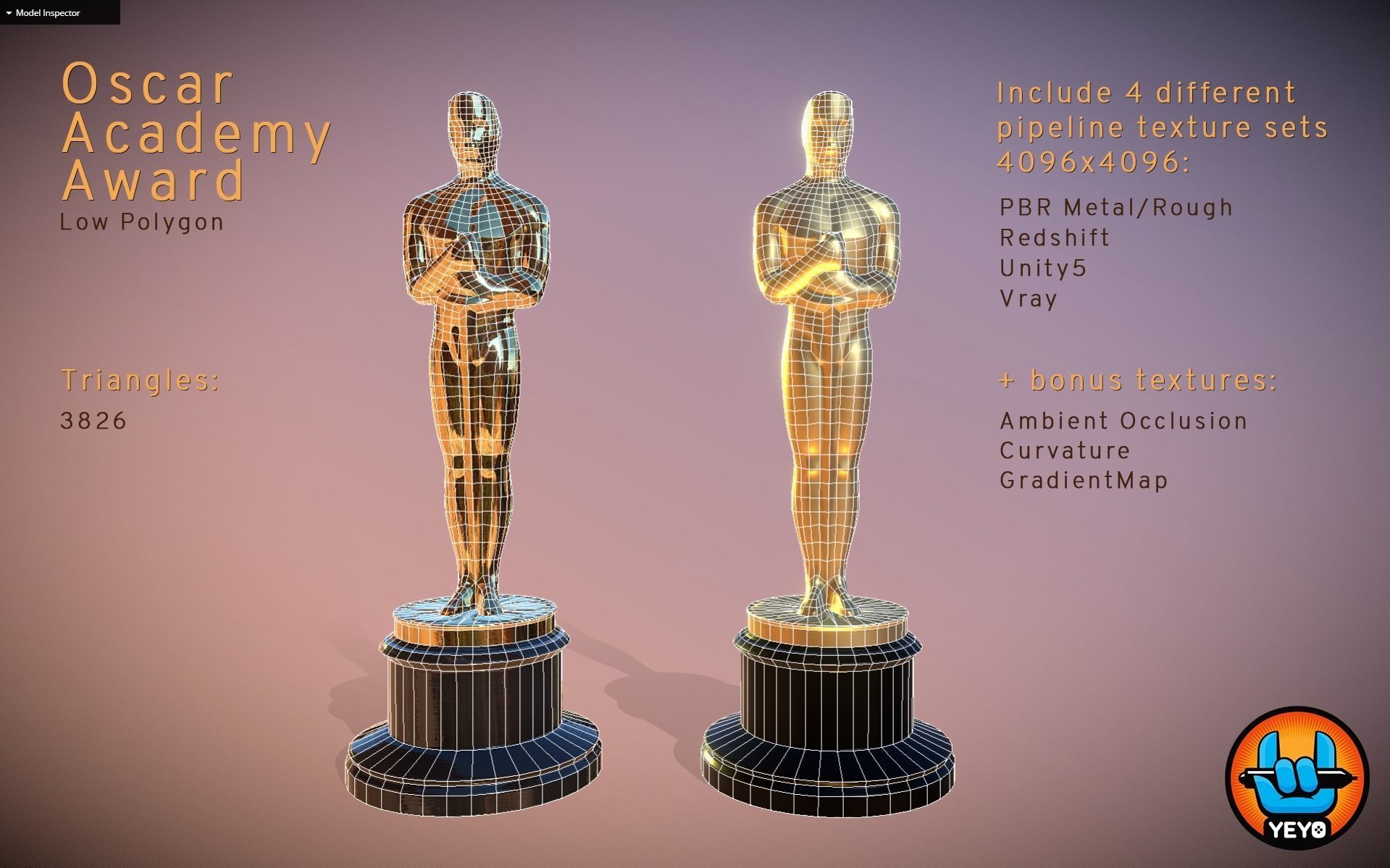 Oscar Academy Award - PBR Game Ready Oscars Low-poly 3D model_3