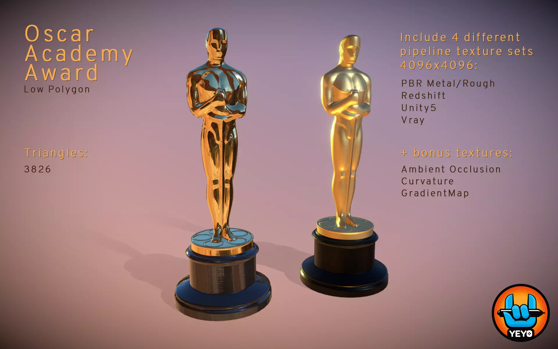 Oscar Academy Award - PBR Game Ready Oscars Low-poly 3D model_0