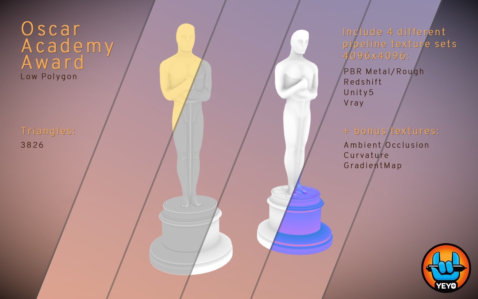 Oscar Academy Award - PBR Game Ready Oscars Low-poly 3D model_2