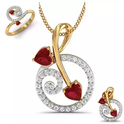 Women ring earrings pendant 3dm stl render detail 3D print model