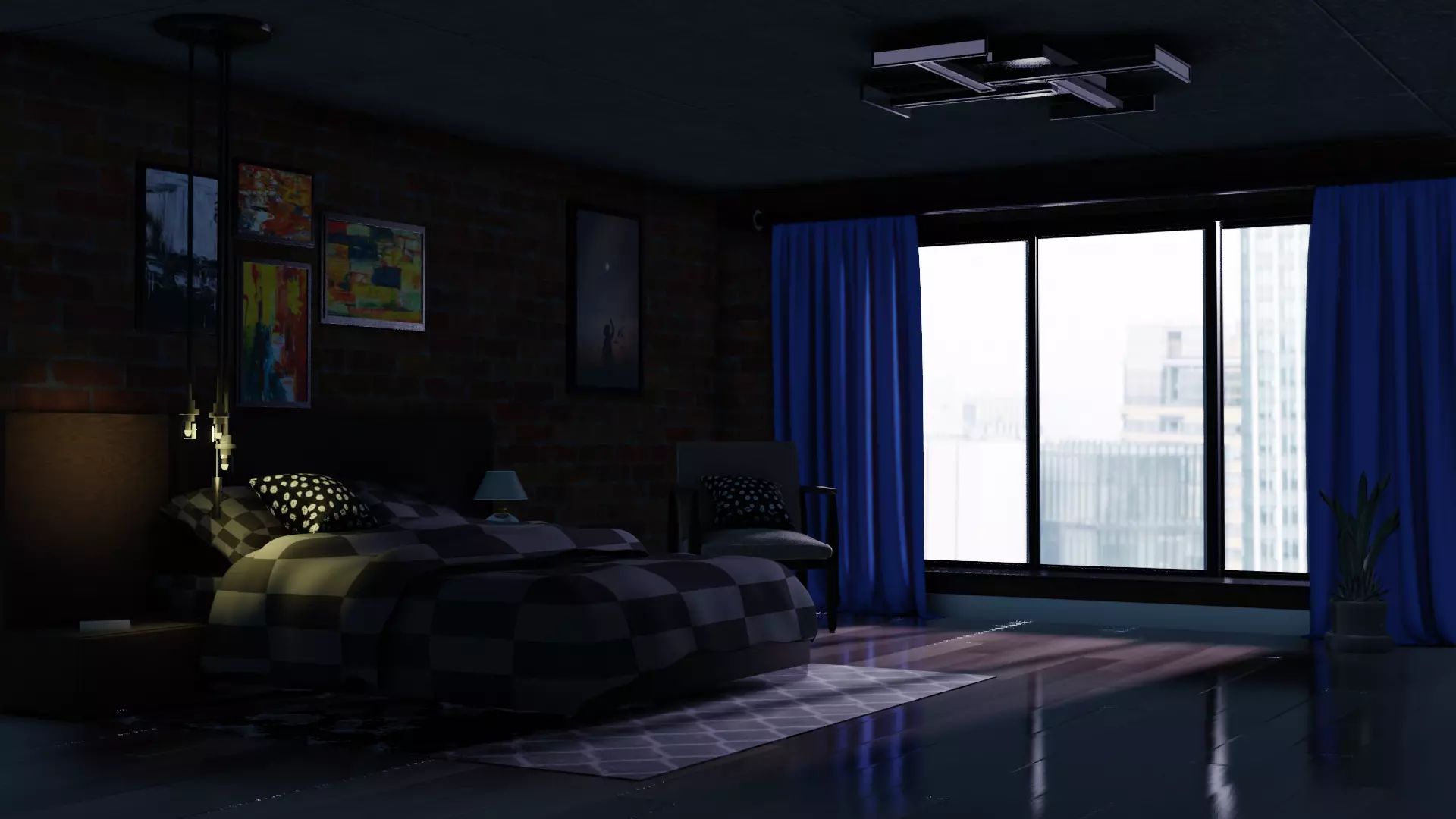 Modern BedRoom Low-poly 3D model