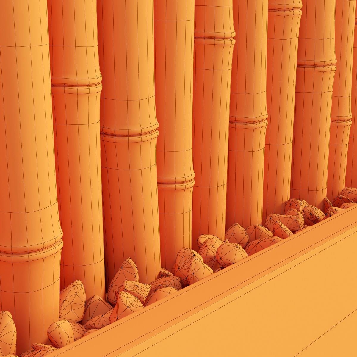 Bamboo decor gravel pebble fundament concrete 3D model_9