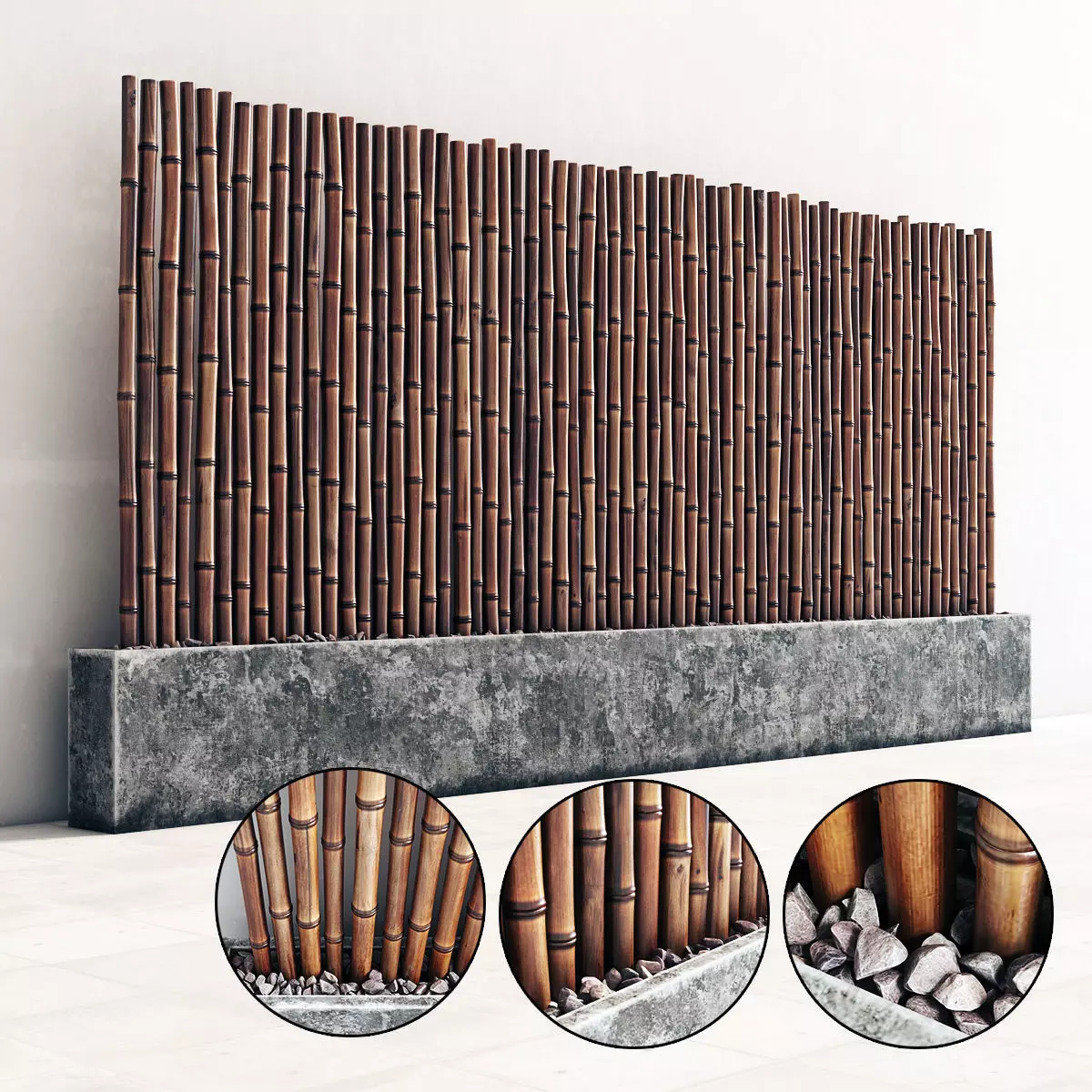 Bamboo decor gravel pebble fundament concrete 3D model_0