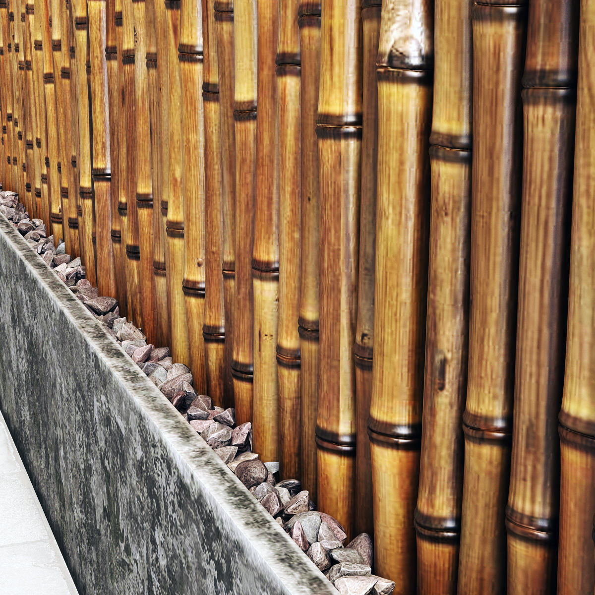 Bamboo decor gravel pebble fundament concrete 3D model_3