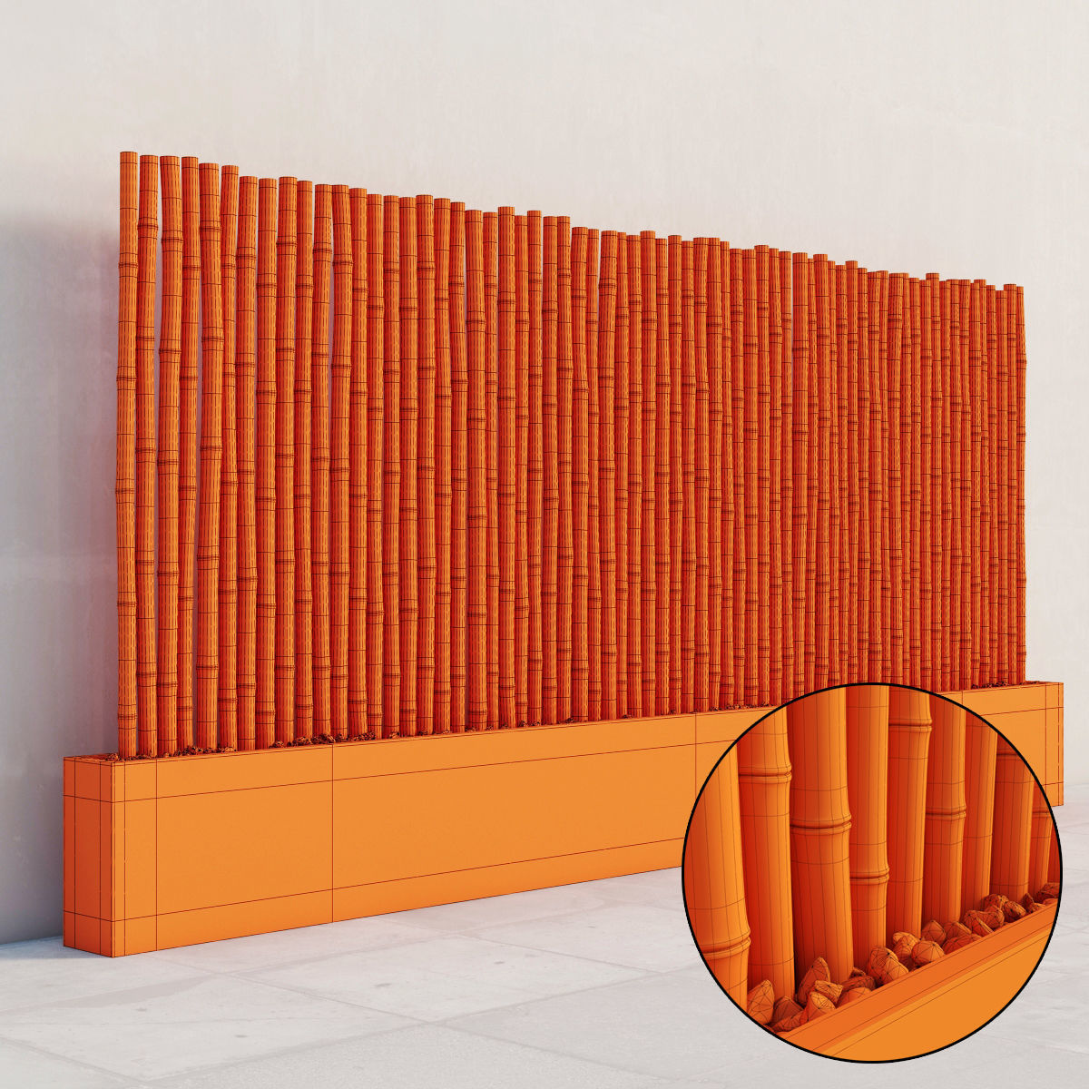 Bamboo decor gravel pebble fundament concrete 3D model_7