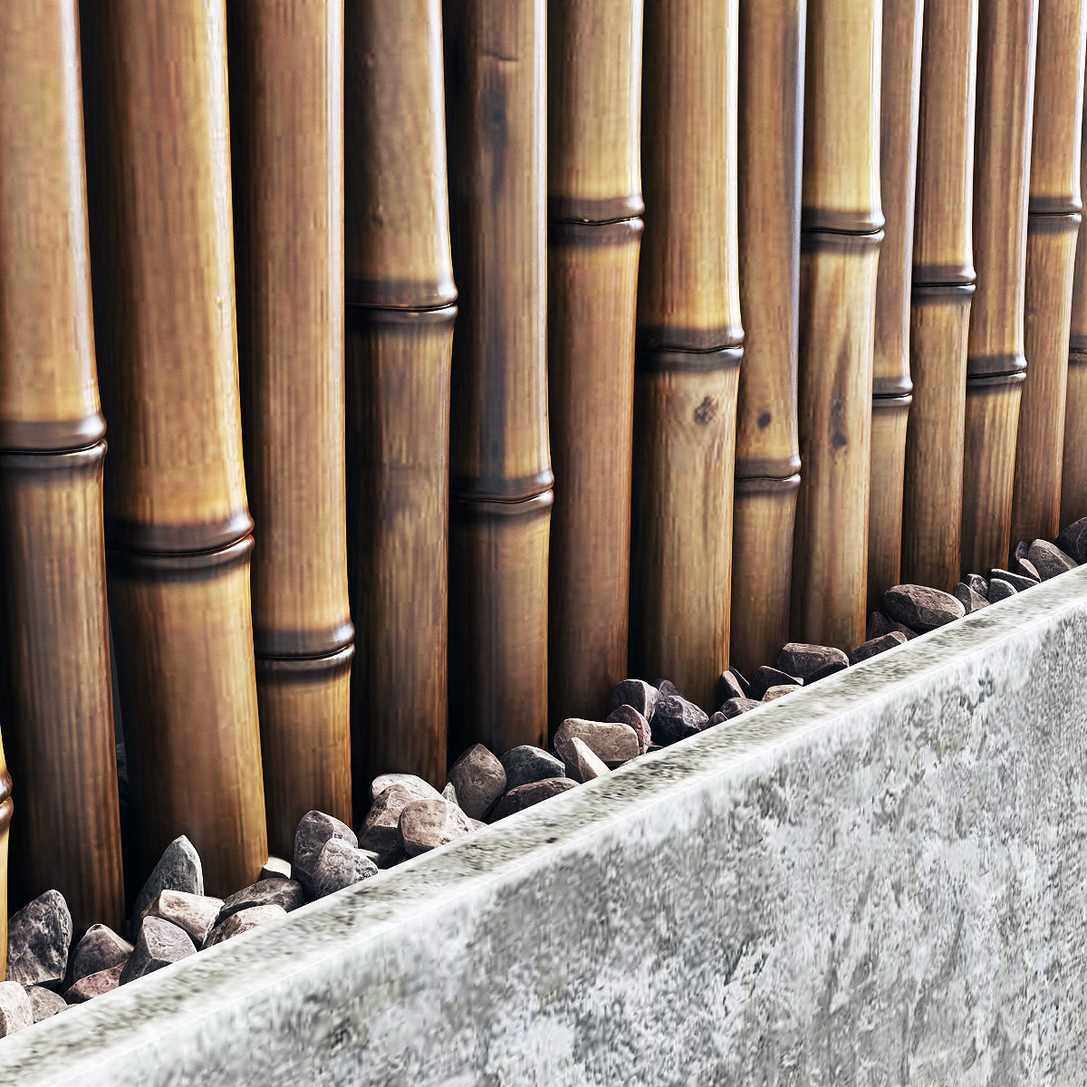 Bamboo decor gravel pebble fundament concrete 3D model_2