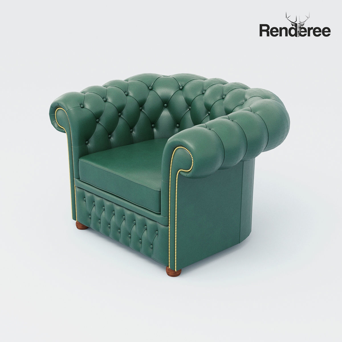 Chesterfiled Sofa Set Green 3D model_14