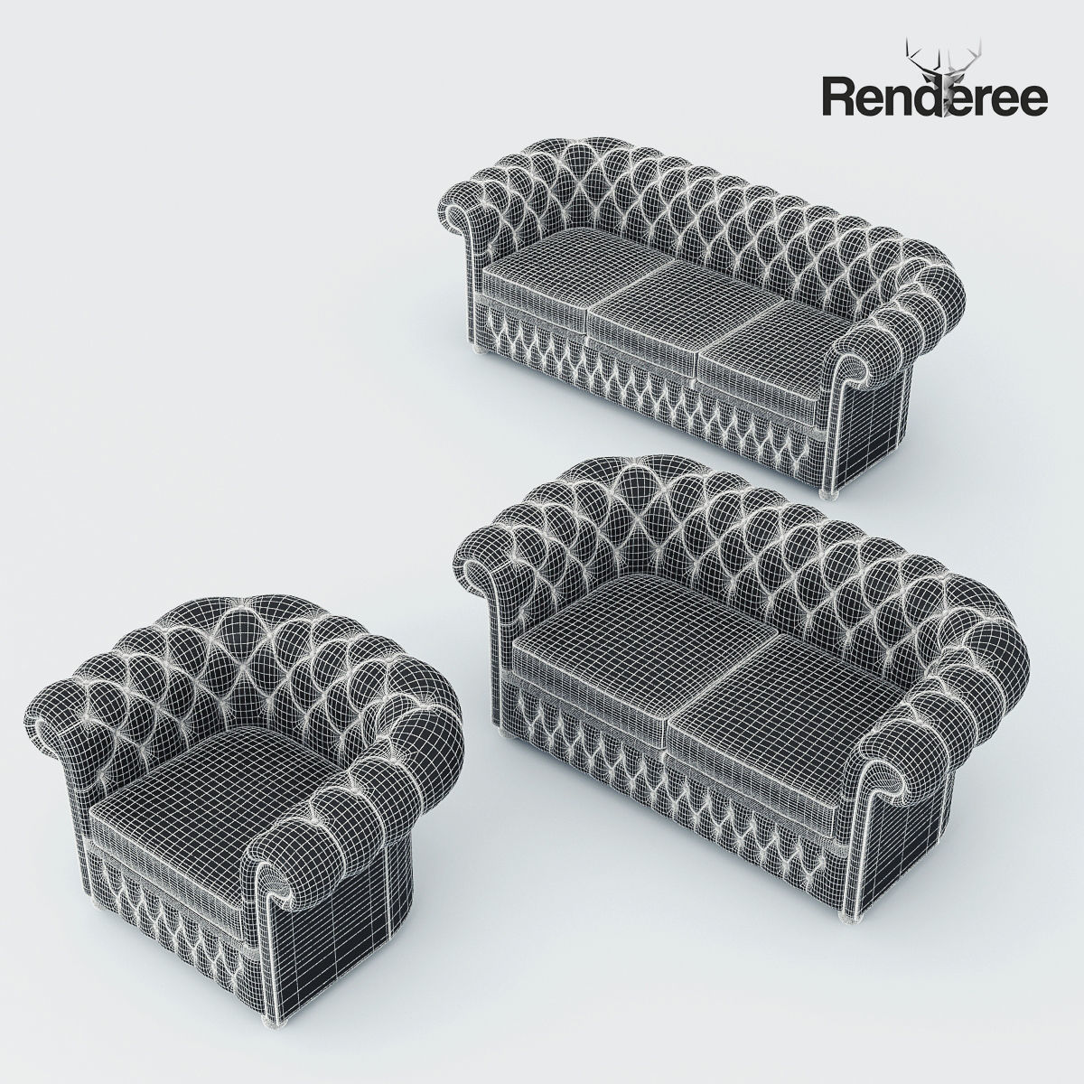 Chesterfiled Sofa Set Green 3D model_22