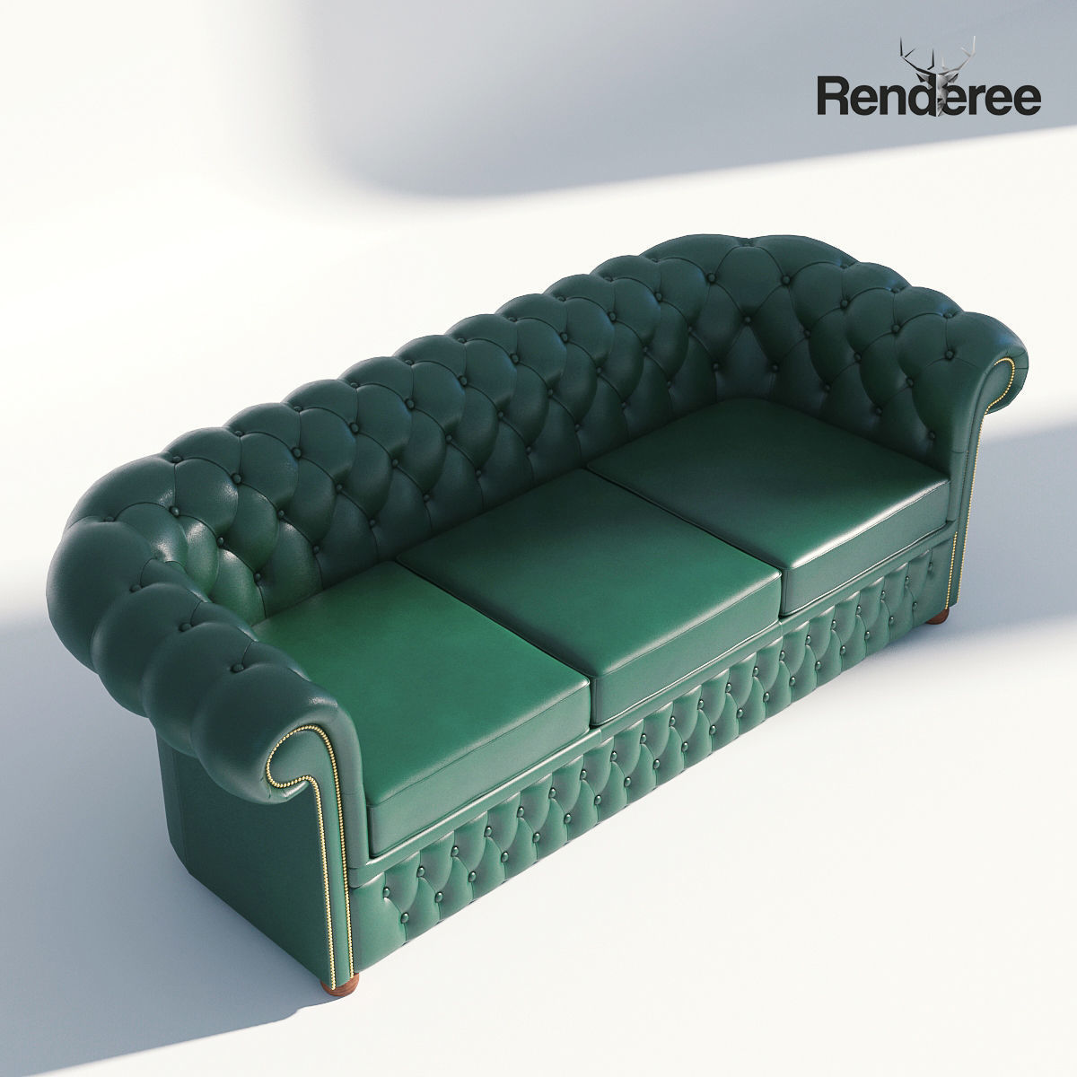 Chesterfiled Sofa Set Green 3D model_5