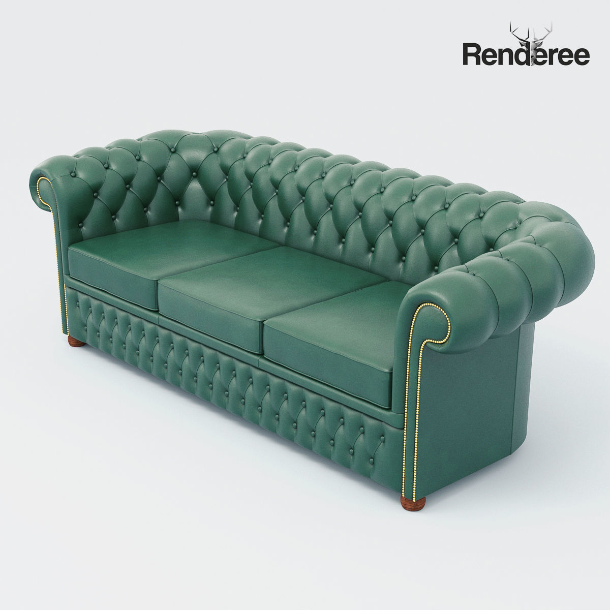 Chesterfiled Sofa Set Green 3D model_2