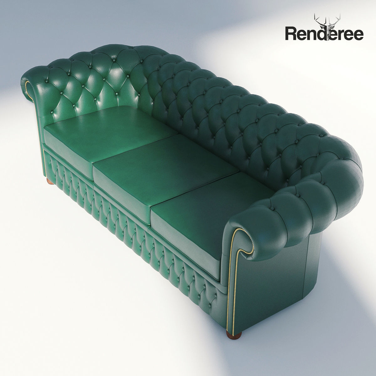 Chesterfiled Sofa Set Green 3D model_4