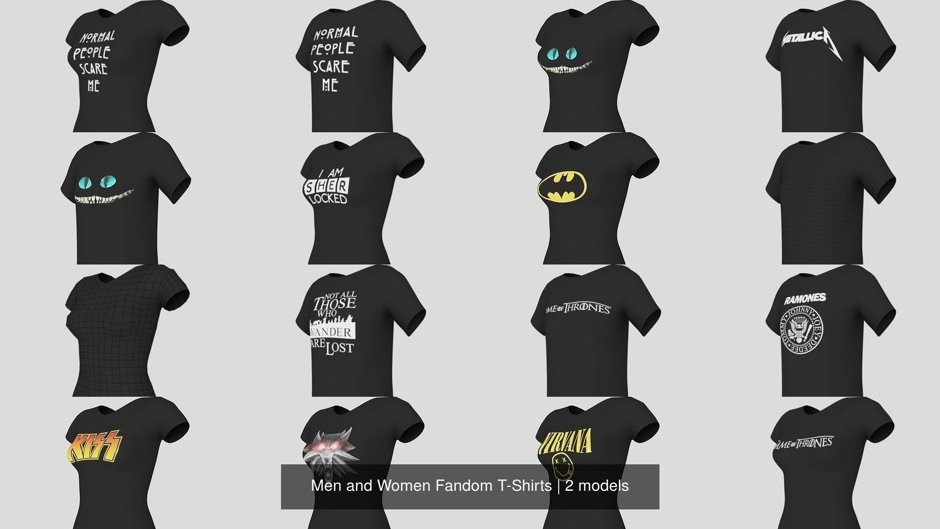 Men and Women Fandom T-Shirts 3D Model Collection_1
