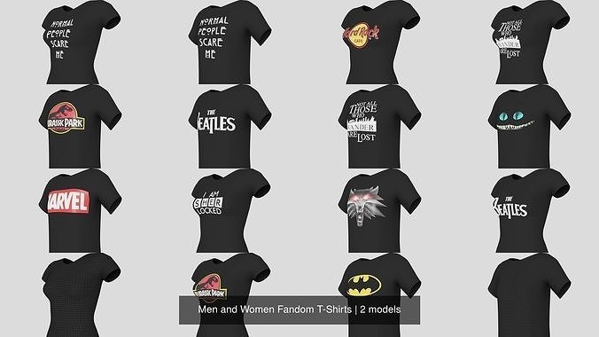 Men and Women Fandom T-Shirts 3D Model Collection