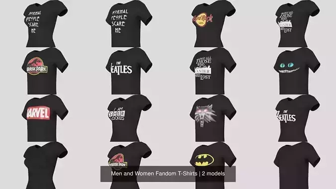 Men and Women Fandom T-Shirts 3D Model Collection