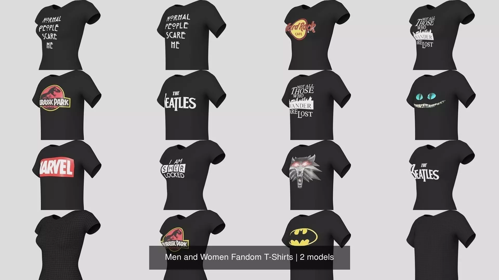 Men and Women Fandom T-Shirts 3D Model Collection_0
