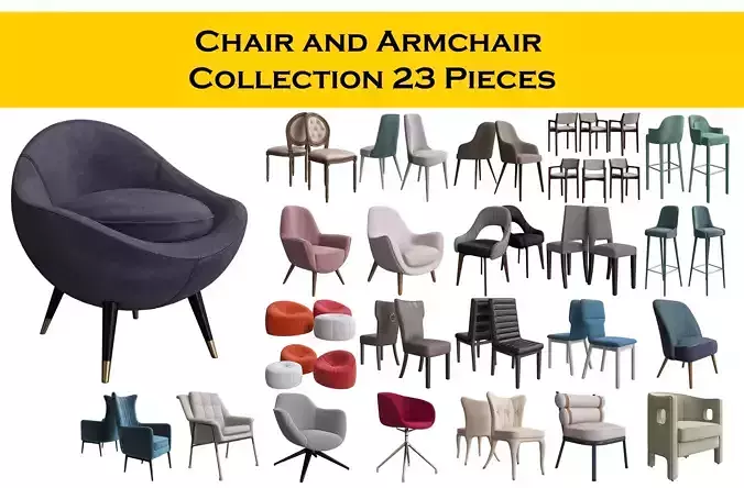 Chair and Armchair Collection 3d model