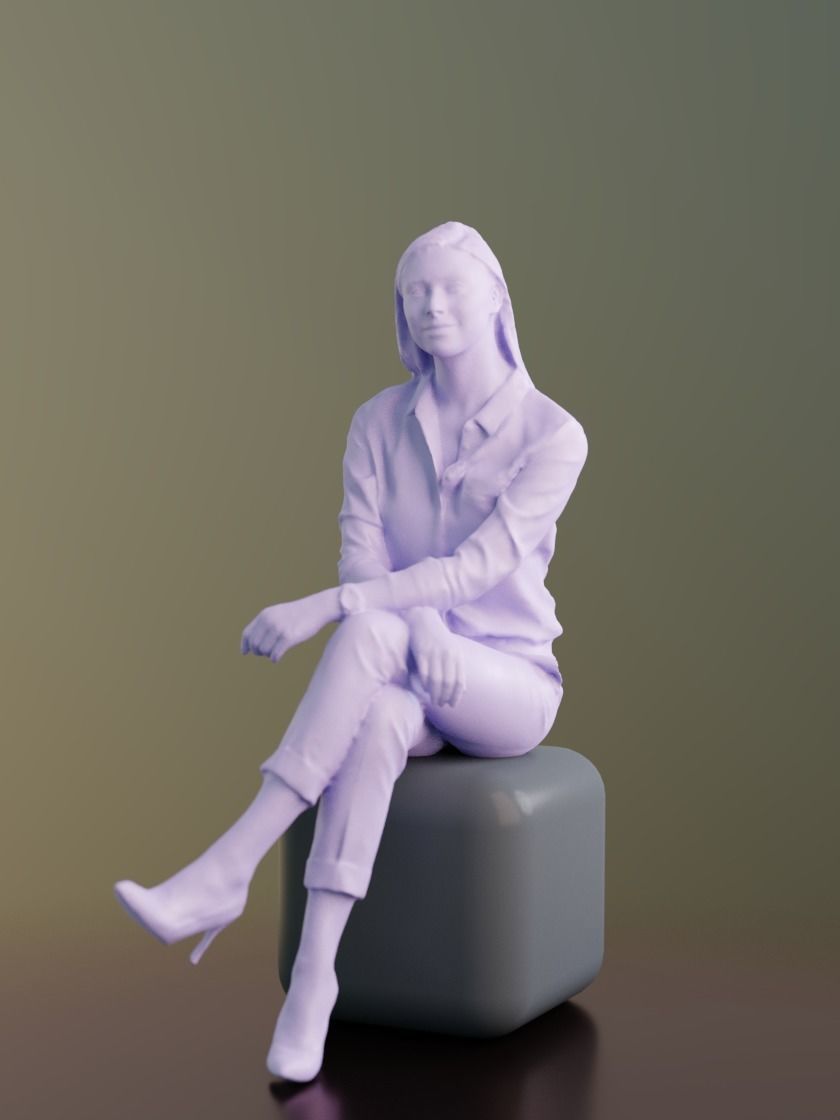 Ramona 10040 - Sitting Business Women Low-poly 3D model_4