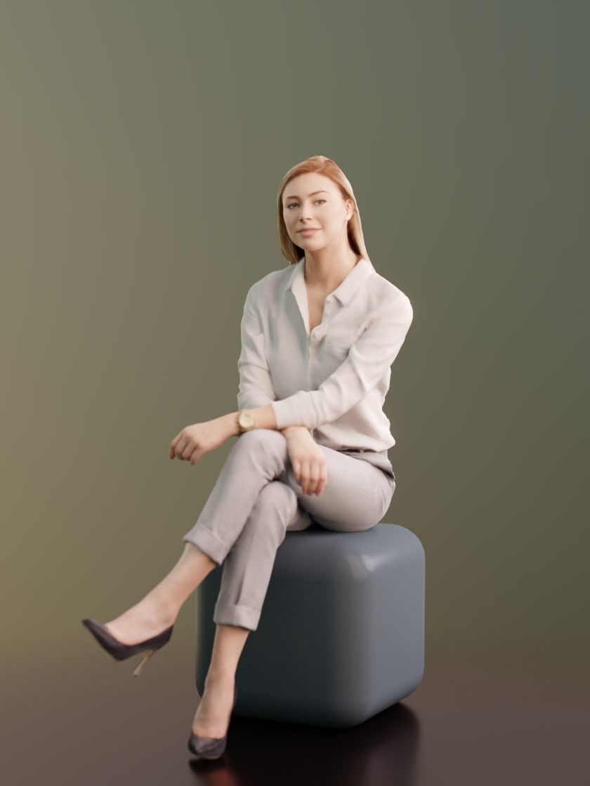 Ramona 10040 - Sitting Business Women Low-poly 3D model_2