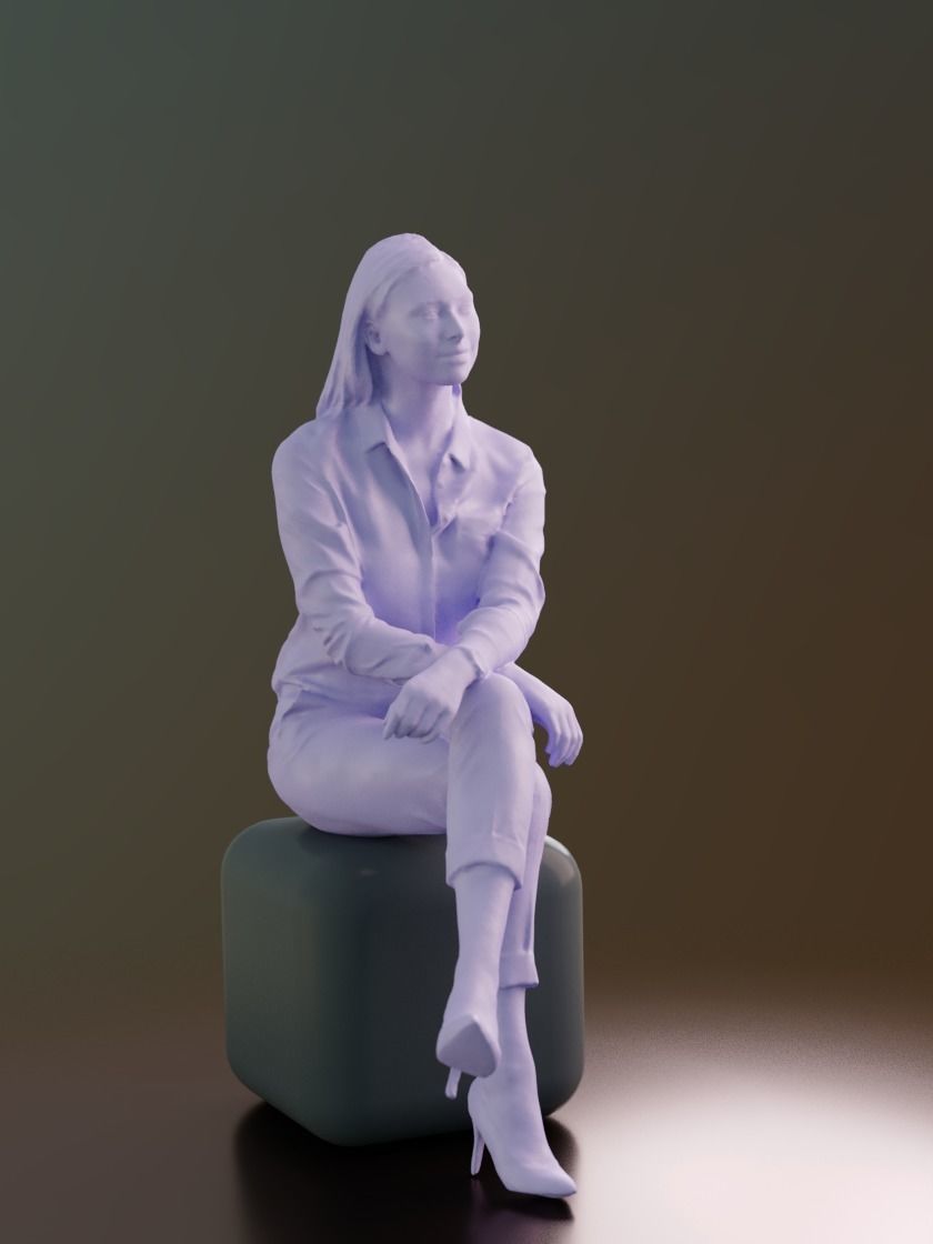 Ramona 10040 - Sitting Business Women Low-poly 3D model_5