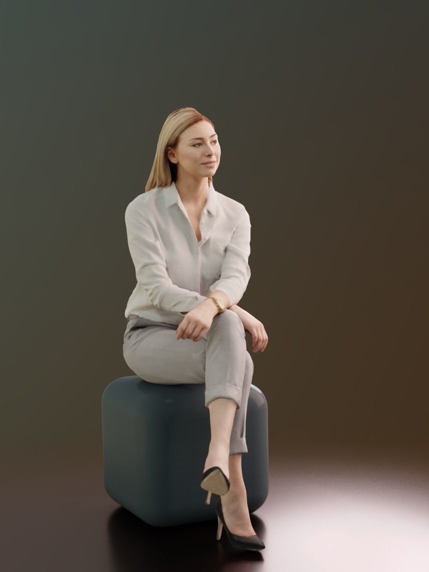 Ramona 10040 - Sitting Business Women Low-poly 3D model_3