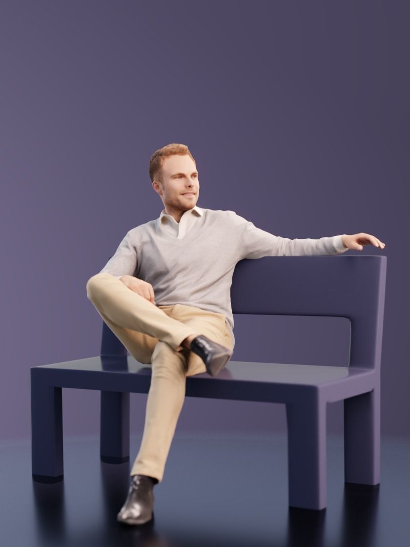Simon 10042 - Sitting Casual Man Low-poly 3D model_2