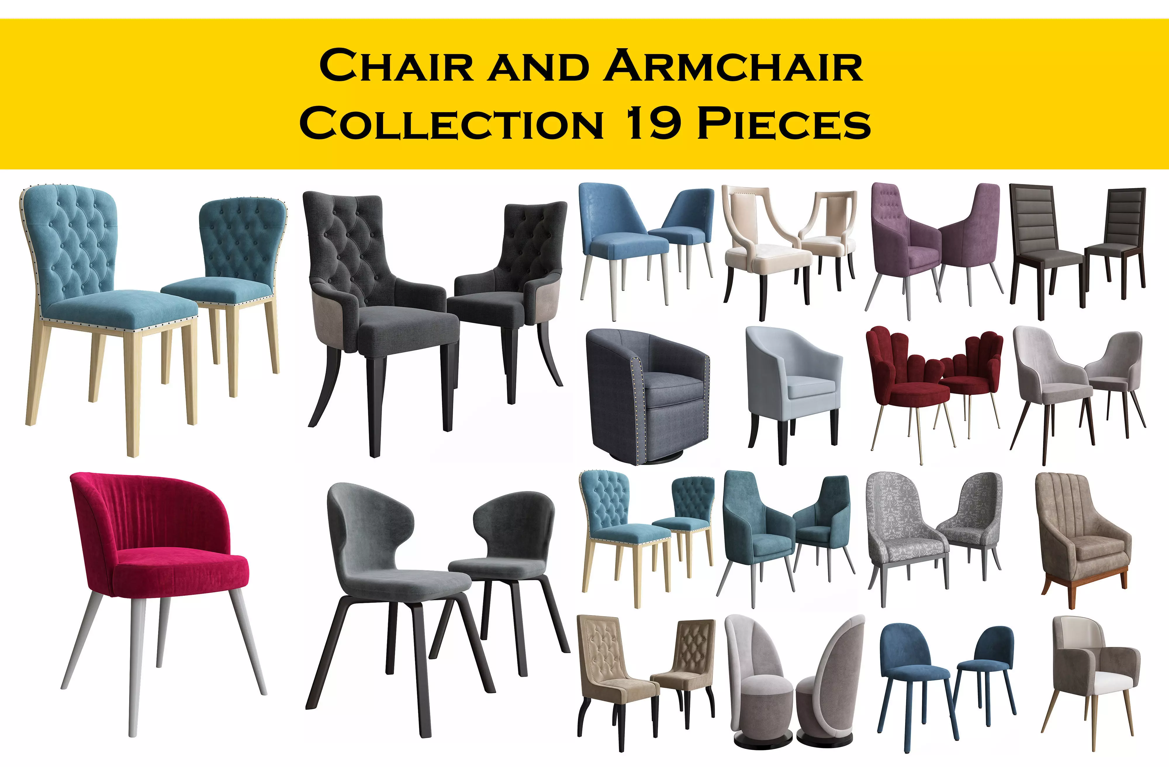 Chair and Armchair Collection 19 pieces 3d model 3D model