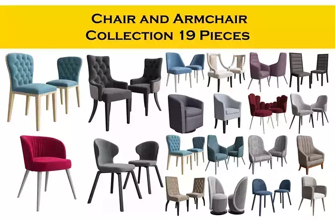  Chair and Armchair Collection 19 pieces 3d model