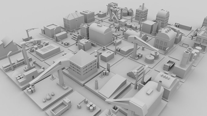Low poly industry model for game Low-poly 3D model
