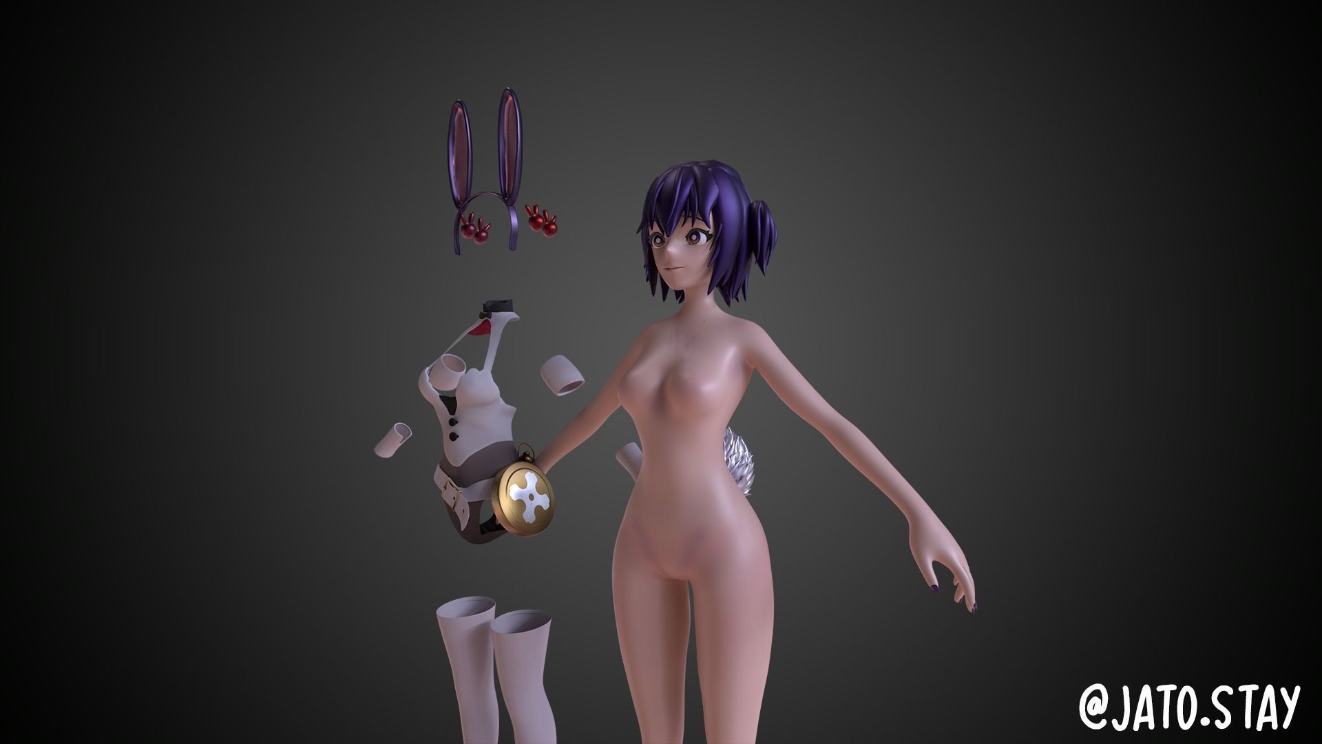 Anime Girl Base mesh 3D model_5