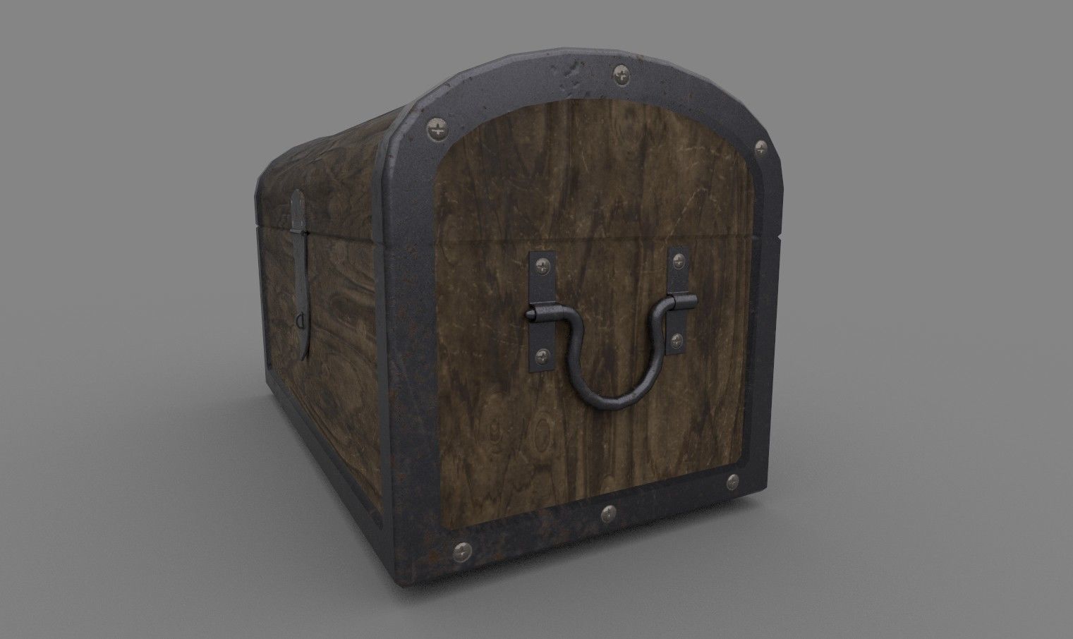 Chest wooden with metal handles Low-poly 3D model_1