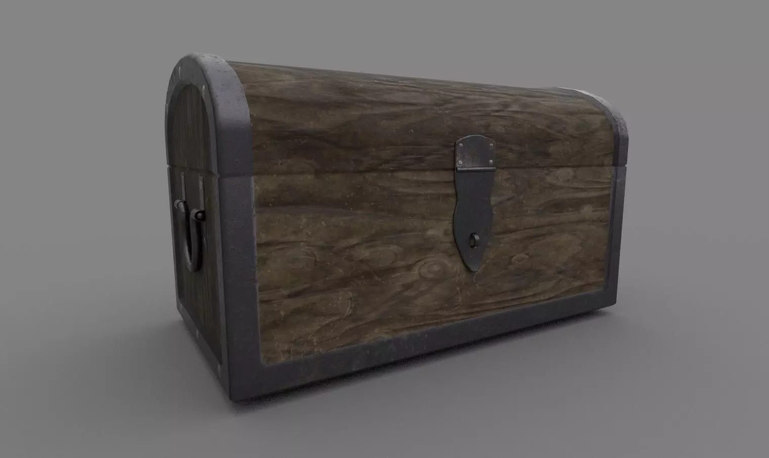 Chest wooden with metal handles Low-poly 3D model_0