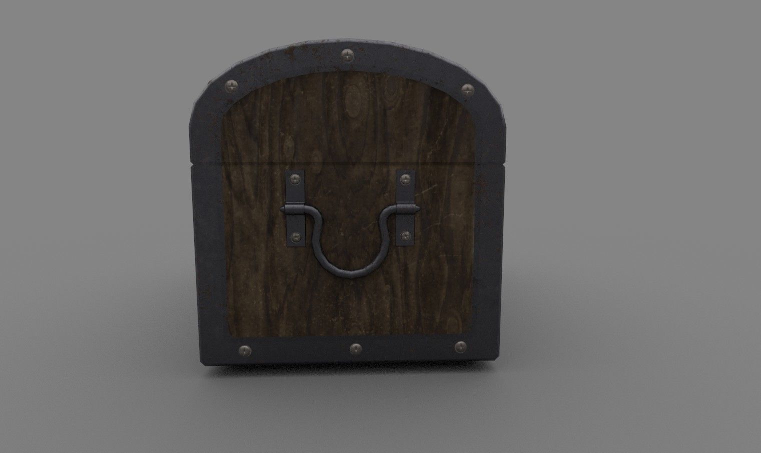 Chest wooden with metal handles Low-poly 3D model_3