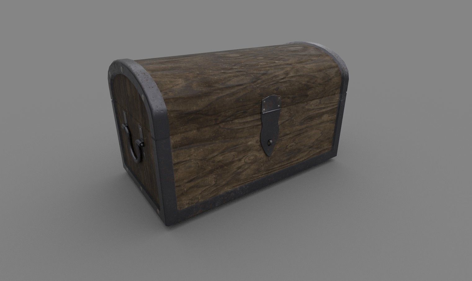 Chest wooden with metal handles Low-poly 3D model_4