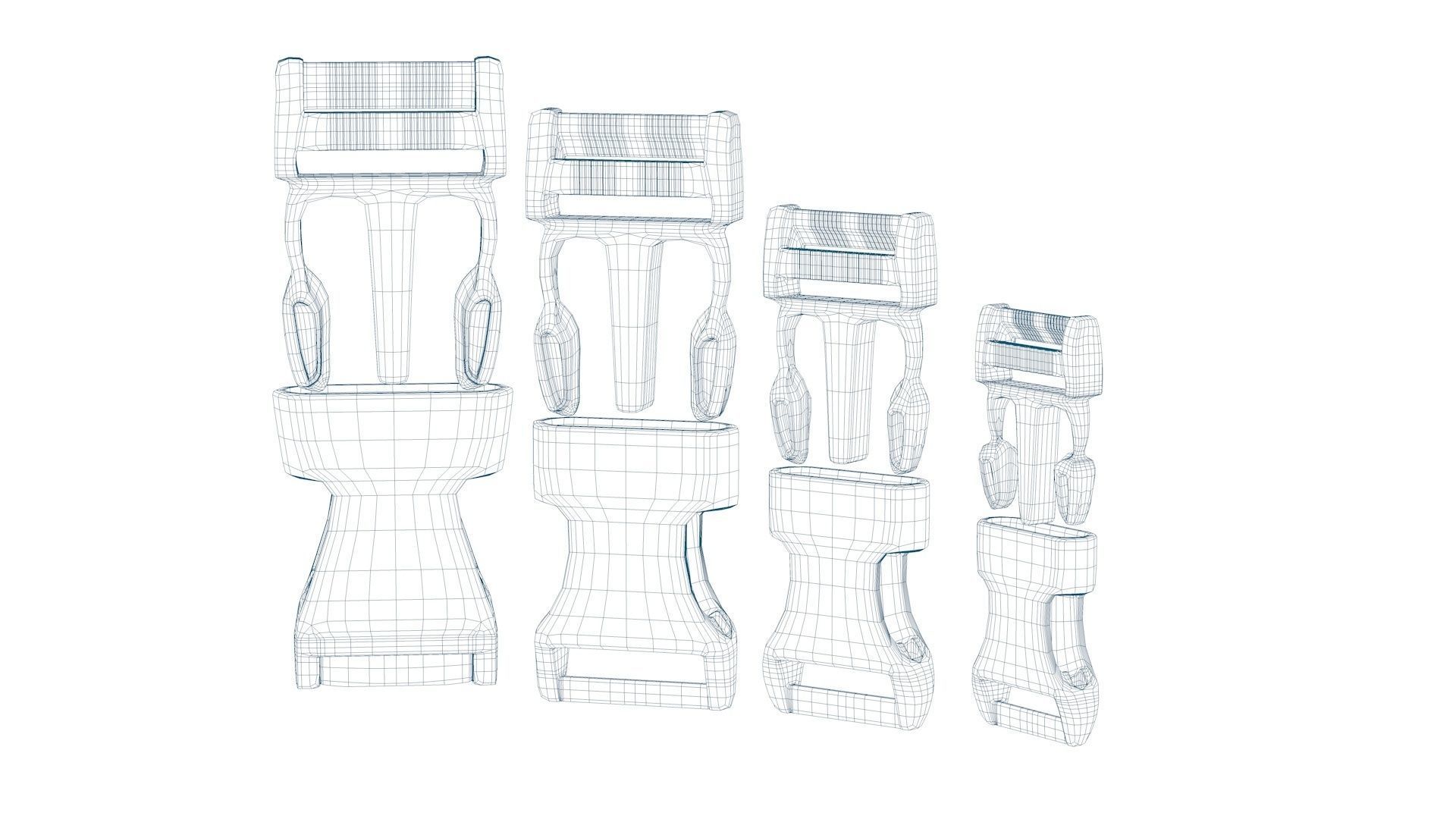 Set of 4 Buckles for Lanyards or similar Low-poly 3D model Low-poly 3D model_9