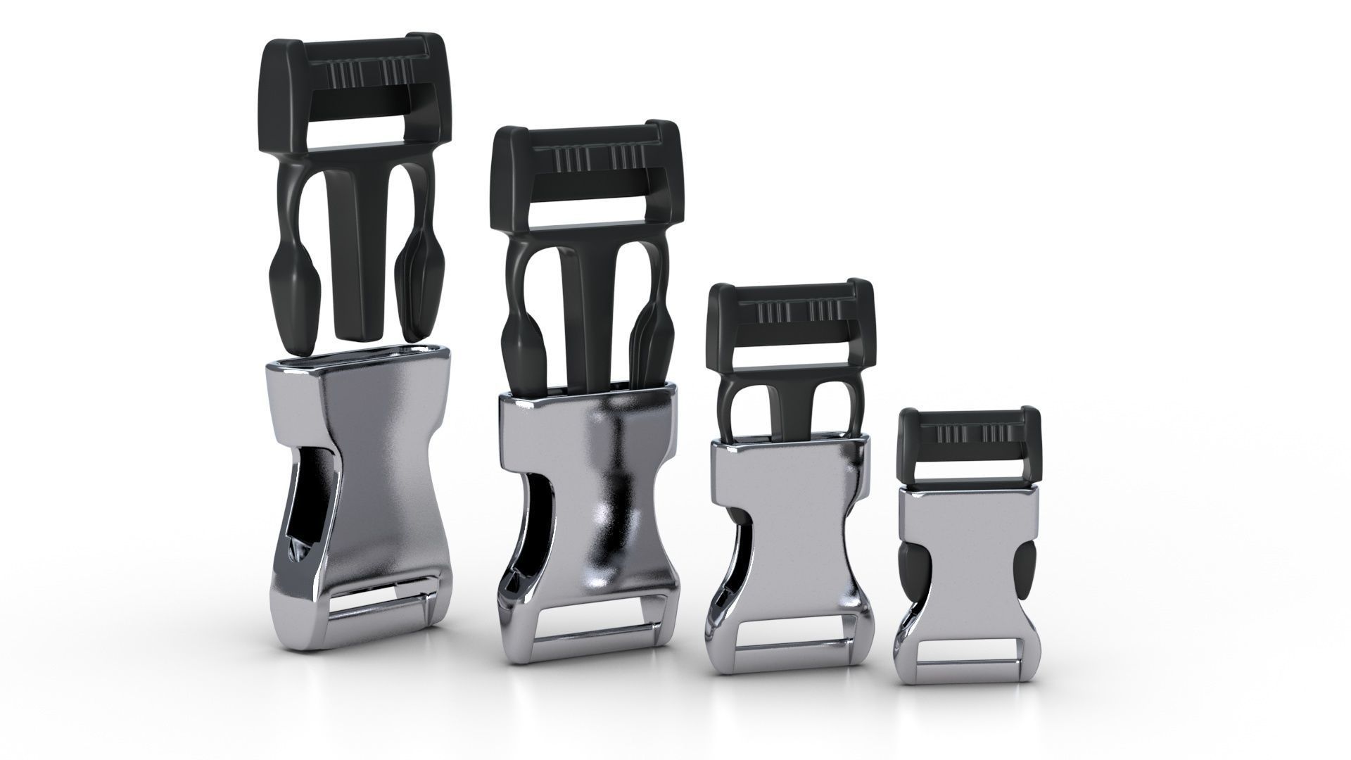 Set of 4 Buckles for Lanyards or similar Low-poly 3D model Low-poly 3D model_1