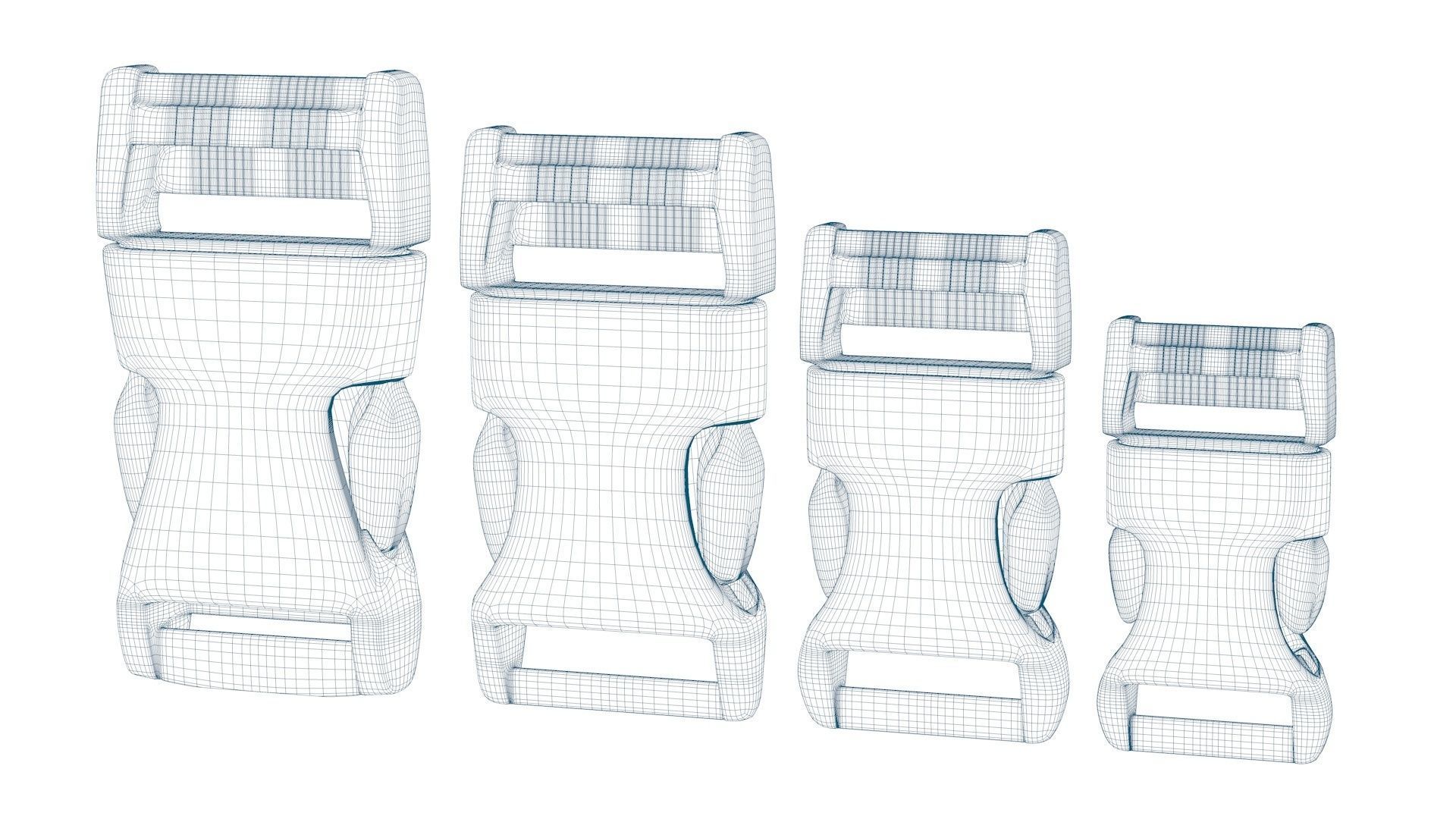 Set of 4 Buckles for Lanyards or similar Low-poly 3D model Low-poly 3D model_7