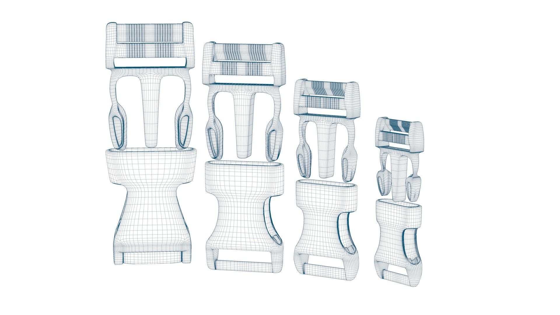 Set of 4 Buckles for Lanyards or similar Low-poly 3D model Low-poly 3D model_10