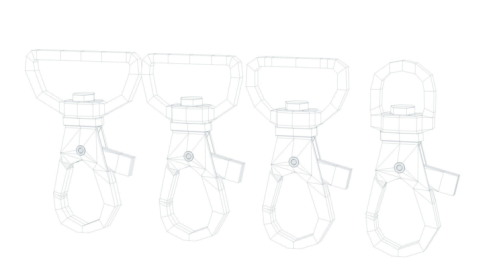 Set of 4 Metal Carabiner LowPoly Low-poly 3D model Low-poly 3D model_4