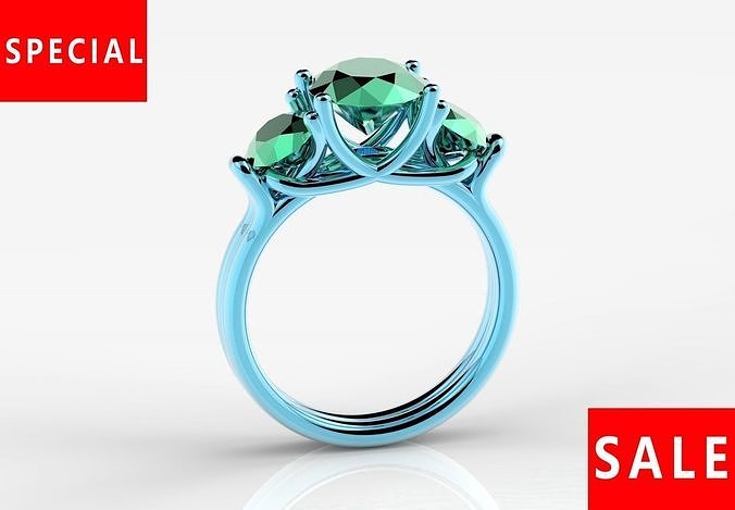 Jewelry emerald engagement ring Low-poly 3D model