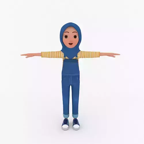 Cartooon Character Hijab Girl Blue Model  Non Rig