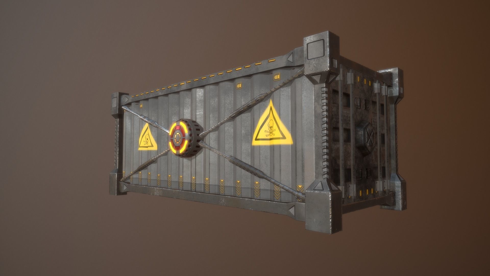 contener metal gate with warning sign Low-poly 3D model_3