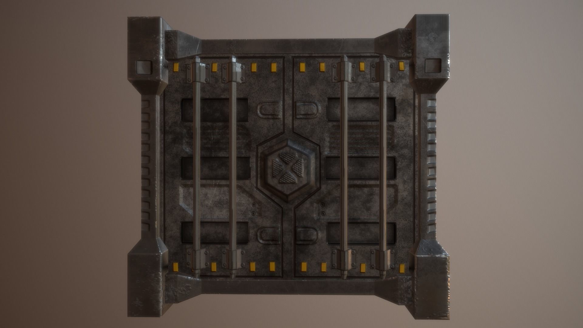 contener metal gate with warning sign Low-poly 3D model_4