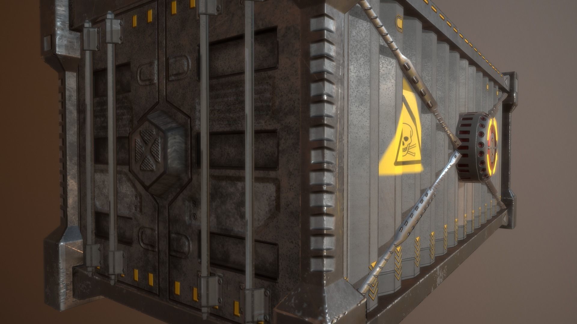 contener metal gate with warning sign Low-poly 3D model_11