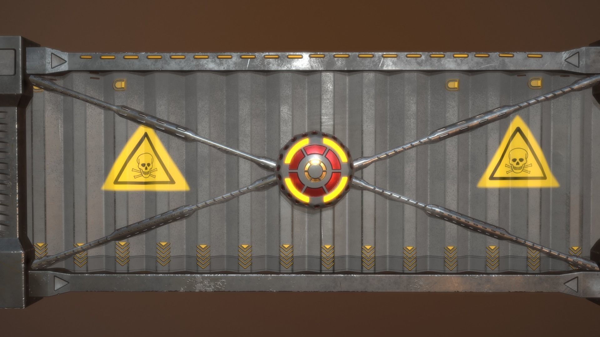 contener metal gate with warning sign Low-poly 3D model_10