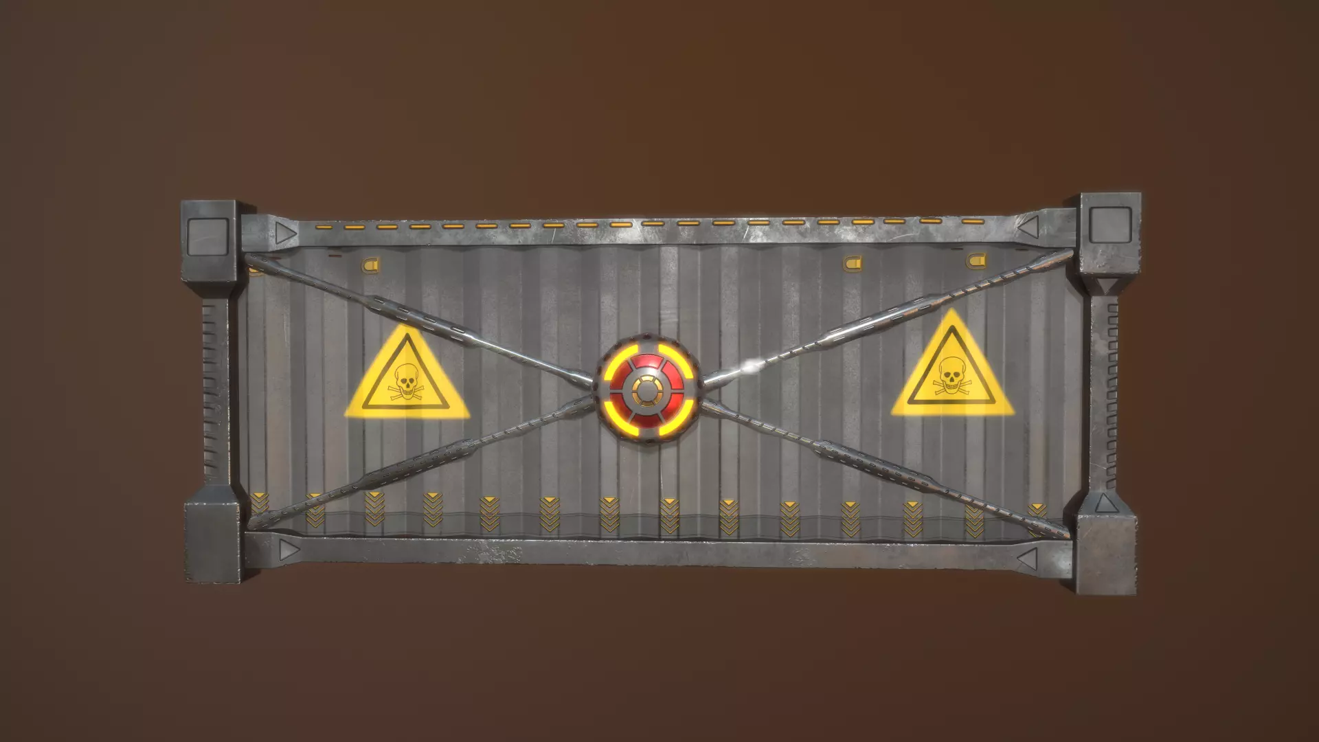 contener metal gate with warning sign Low-poly 3D model_0