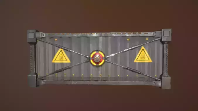 contener metal gate with warning sign