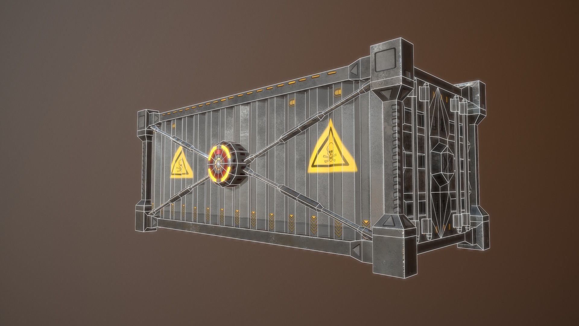 contener metal gate with warning sign Low-poly 3D model_8